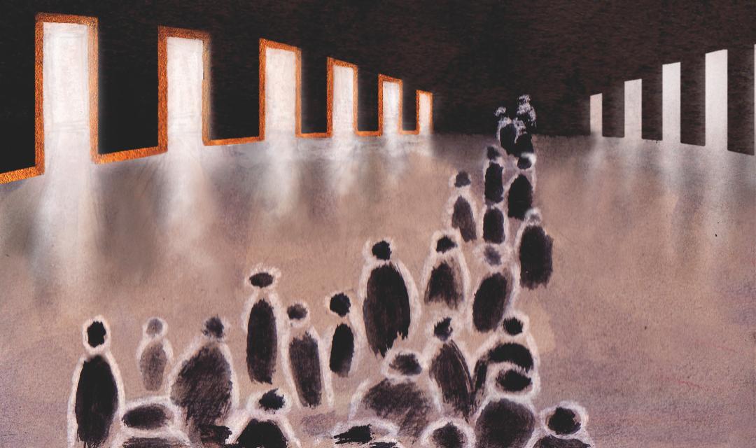 Illustration of a herd of people.