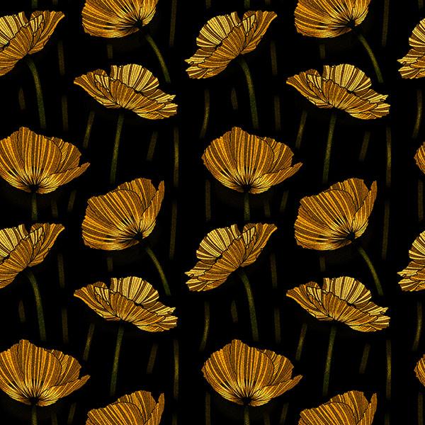 Vertical golden poppies with texture.