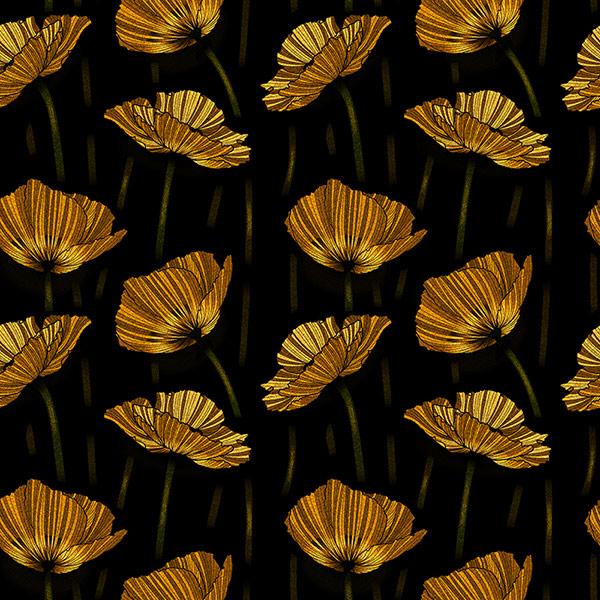 Vertical golden poppies with texture.