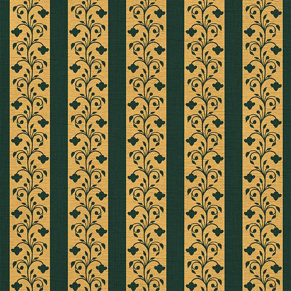 Little flowers and leaves in vertical stripes of yellow and deep green with texture.